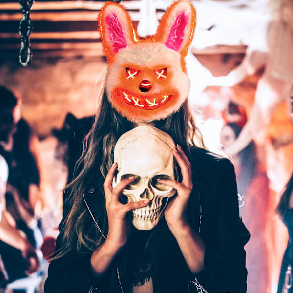 Kauhu Halloween-naamio Verinen kani naamio - Hullu kani Halloween LED-naamio aikuisille lapsille Lomajuhlat Karnevaalit