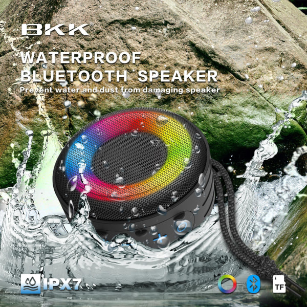 Bluetooth Shower Speaker, IPX7 Waterproof Mini Speaker with LED Lights, Wireless Portable Outdoor Speaker with 8W and 24h Playtime, Perfect for Show