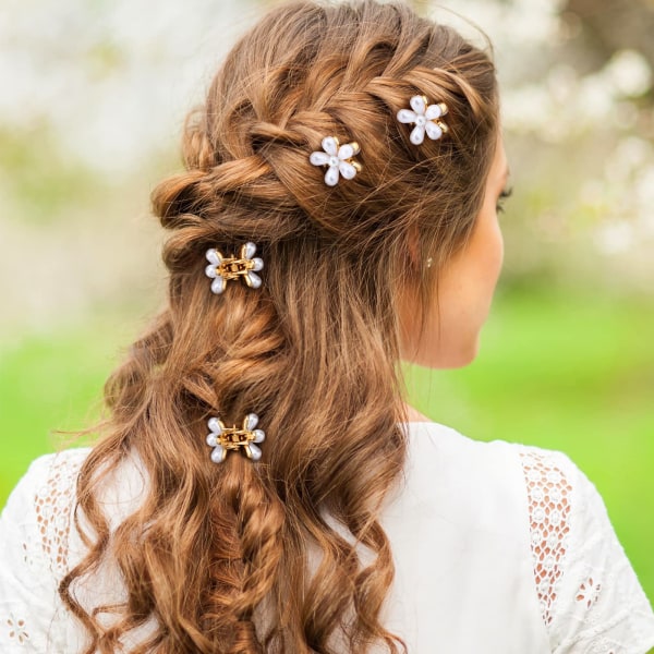 10 stk. Perle Spænde Mini Spænder, Franske Vintage Perle Daisy Blomster Hårklemmer