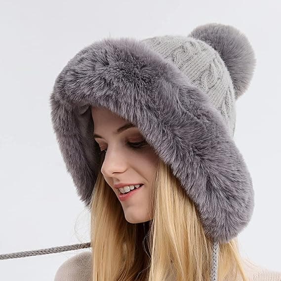 Dame Vinterhatte Varm Hætte Vinter Balaclava Pullover Strikket Hat Vinter Balaclava Pullover Strikket Hat(grå)