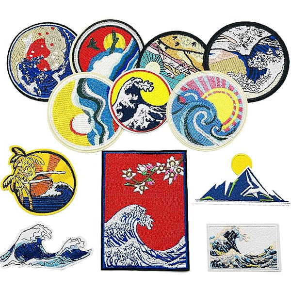 Stryge-på-patch, 12 stk. solnedgangsbølge stryge-på-patch-klistermærke eller sy-på-patch til tøj T-shirt jeans jakke