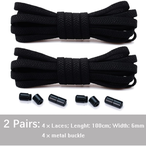 2 par elastiske flate skolisser med metalllukking, elastisk knute