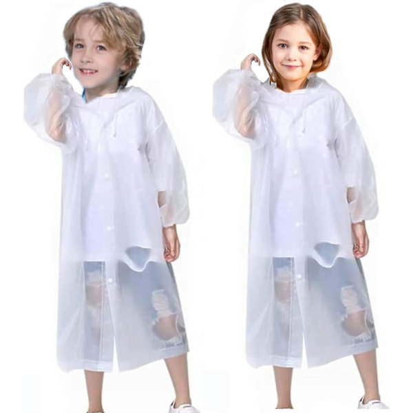 2-pack Barn Regnponcho Vattentätt Regnponcho Regnskydd Återanvändbart Regnponcho för Cykel Disney Vandring Cykling Resa, Vit, One Size