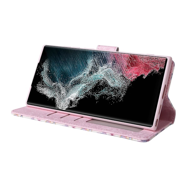 Magneettinen läppäkotelo, yhteensopiva Samsung Galaxy S23 Ultran kanssa, pronssikukallinen PU-nahkakotelo, jossa rannehihna