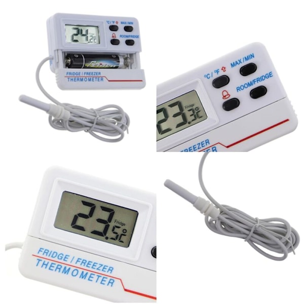 Digital kyl- eller frysskåpstermometer - med alarm - Max min-funktion - 1,2 m kabel