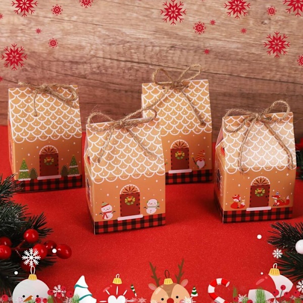 24 st Julklappsaskar, Julchokladask med 10 m Hampasnöre, Juldekoration Julkakask för Julklappsförpackning, Ch