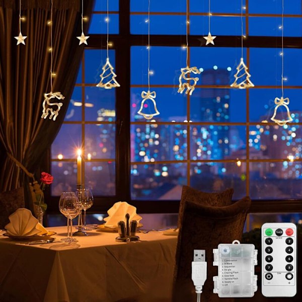 LED lyslenke for julegardin, 3,5 m, vanntett, magisk, for julevindu, 8 moduser, bryllupsfest, hage, soverom, USB-dekorasjon + b