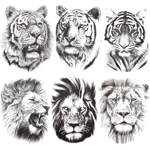 6 arkkia väliaikaiset tatuointitarrat, Tiger Lion -tatuointitarrat, Sh