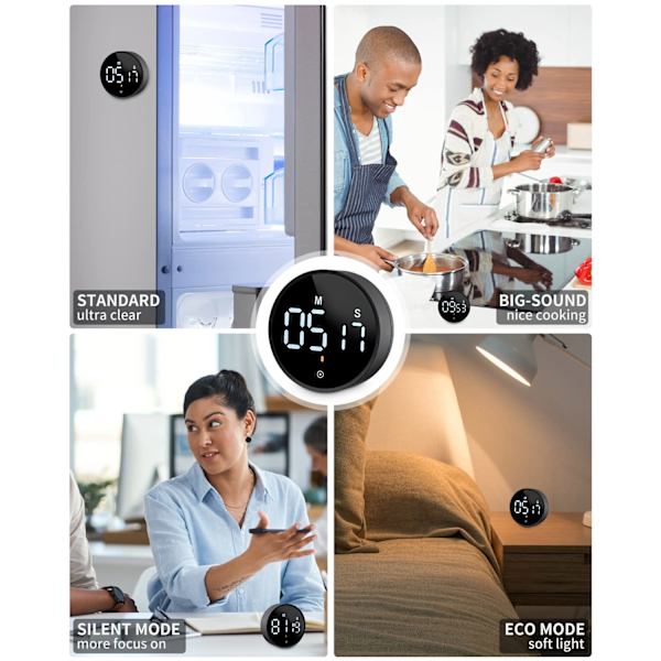 Køkken Timer Magnetisk Køkken Timer Digital Nedtællingstimer til Køkken Madlavning Klasse Træning, Digital Magnet Timer LCD Display, Tidsstyring Til