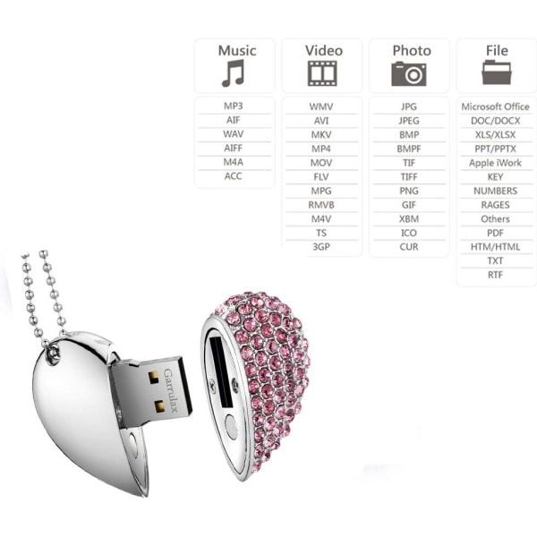 USB-muistitikku, vedenpitävä USB2.0-muistitikku, 8GB/16GB/32GB USB-muistitikku timanttisydäntyyppi nopea datan tallennusmuistitikku