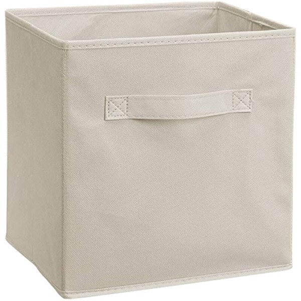 Sæt med 2 enkelte beige opbevaringskasser, foldbart stof med håndtag, 26,6 x 26,6 x 27,9 cm