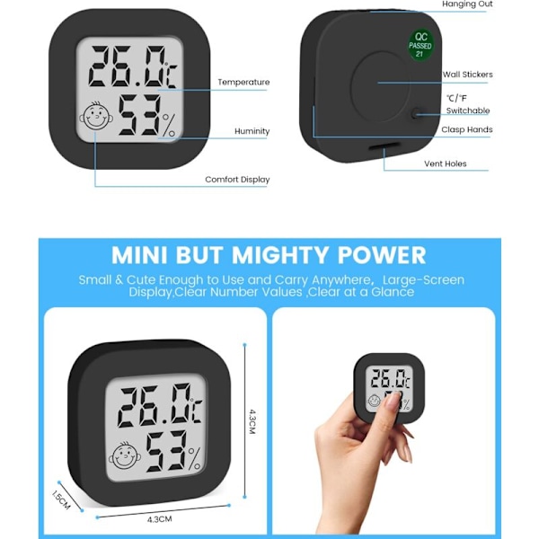 Digital termometer inomhus hygrometer, mini termo högprecisions hygrometer med komfortdisplay och ℃/℉ valbart för vardagsrum babyrum garderob