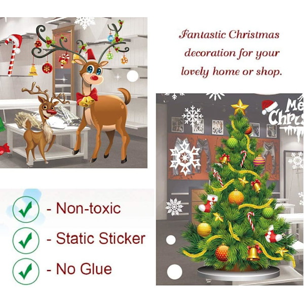 Julevindu klistremerker DIY reinsdyr juletre klistremer klart glass vegg vinduer juledekorasjon statisk flyttbar gjenbrukbar juledekor