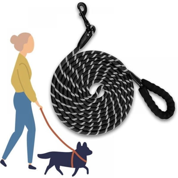 4,5 m bånd til hunder, dyreutstyr, kobbel, rundt tau, bånd for mellomstore og store hunder, svart nylon