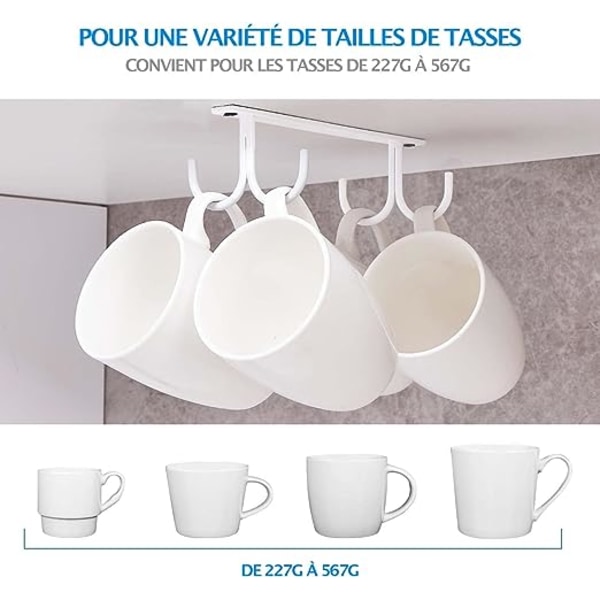 Set med 3 mugghållare, vit kaffemugghållare, hängande under skåpet mugghållare, metallförvaringskrokar under skåpet, hylla, skåp, med 4 skruvar, M