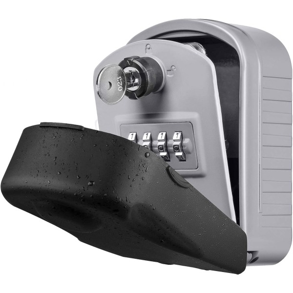 (Silver)Säkerhetsnyckelbox [Ny generation] Stort nyckelskåp utomhus med 4 nödkoder och nycklar Vattentät och rostsäker väggmonterad nyckelbox för Scho