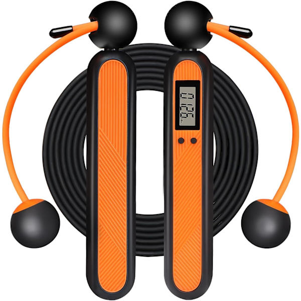 Trådløst hoppetov (orange) med tæller og smart kalorie display kuglelejer til hjemmetræning, Tangle Free, justerbart hoppetov, Crossfit f