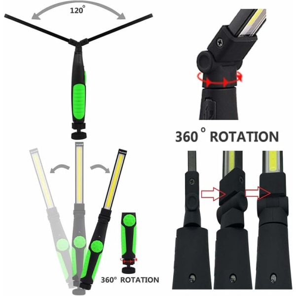 Uppladdningsbar LED-arbetslampa med magnet och USB, hopfällbar 360 graders rotation, uppladdningsbar LED-inspektionslampa, inspektionslampa för hushållsarbete