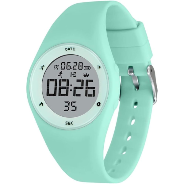 Cyanfärgad digitalklocka för barn med stoppur, belysning, alarm, datum, stegräknare, promenad, ej ansluten - Sportklockor för flickor och pojkar med silikonarmband