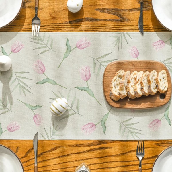 Bunny Tulip Flowers påskedug, sæsonbestemt forårs køkkenbordsindretning, perfekt til hjemmefestdekoration