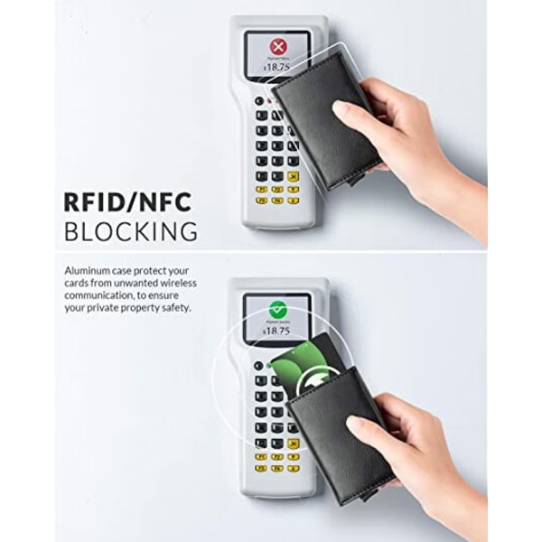 Svart，Anti Hacking Card Holder RFID Bifold Läderplånbok med Zi