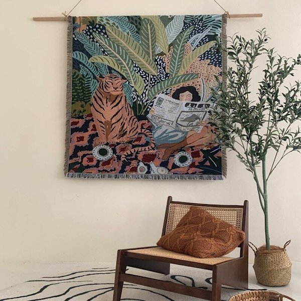 1 kpl 160x130cm ruudullinen tiikeri ja neulottu naisen peitto, jossa on mukavat yksinkertaiset boheemit hapsut, suojaa kylmältä sohvalle ja lepoon