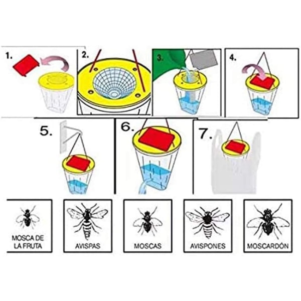 5-pakning med fluefeller - Hengende felle for utendørs bruk for å tiltrekke eggleggende fluer og insekter - Gårder, frukthager - Ikke-giftig, engangsbruk