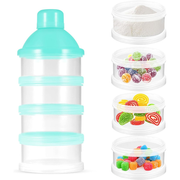 4-delad bärbar formuladispenser (grön), formuladispenser snackbox baby godisförvaringslåda