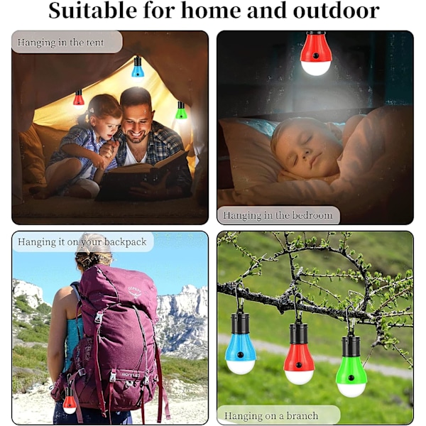 Campinglys, 3 LED campinglys, batteridrevne campinglys, bærbare teltlys, vanntette nødlys