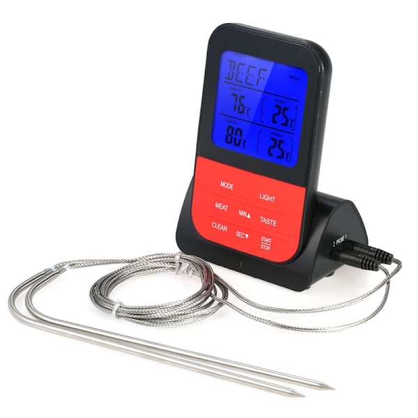 Trådløst digitalt kjøtttermometer for grilling, umiddelbar avlesning, bakgrunnsbelyst LCD-skjerm, matlagingstermometer med koketimer, dobbel probesender