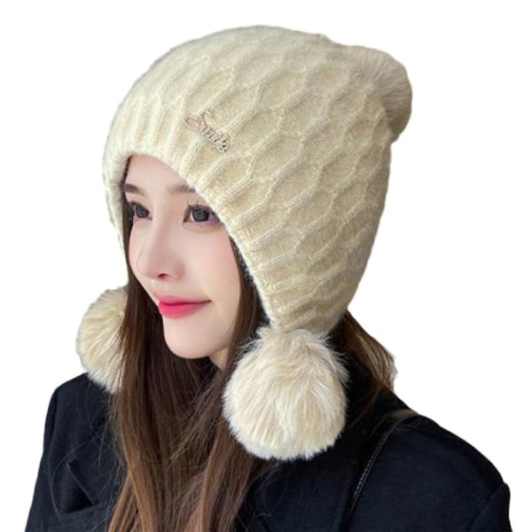 Ny Fashion Koreansk Stil Pom Pom Kanin Mössa Dam Vinter Varma Mössa Öronmuffar Balaclava En Storlek