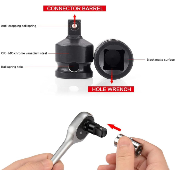 Impact Socket Adapter Kit, Socket Wrench Adapter, 6-delt reducerende adaptersæt til konverter socket kit 1/4\" 3/8\" 1/2\" 3/4\"
