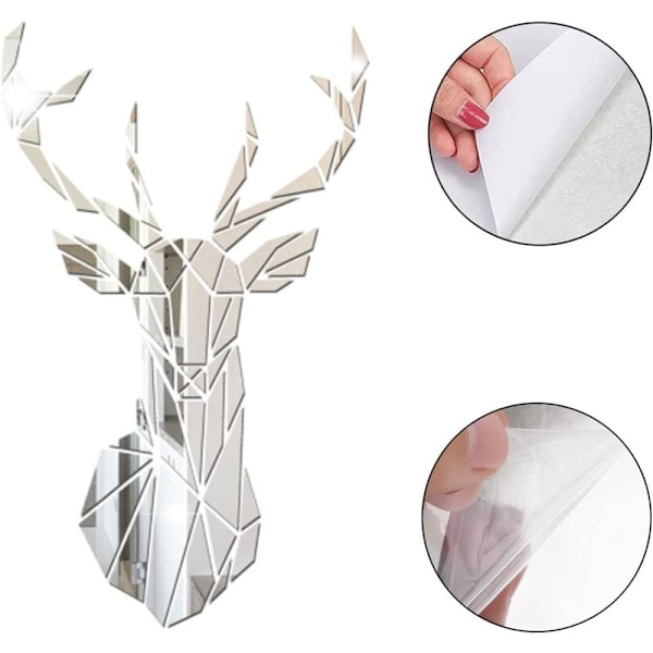 3D Hjort Spegel Väggdekal 1 Set Geometrisk Spegel Väggdekal Akryl Självhäftande Spegel Väggdekal DIY Spegeldekaler för Hemmakontor Vardagsrum B