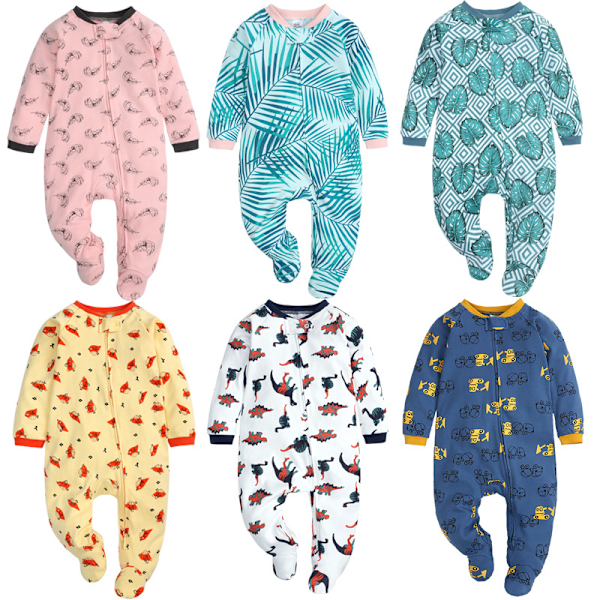 Efterårs Baby Børn Dobbelt Lynlås Tøj Sove Pyjamas Jumpsuit Nyfødt Overalls