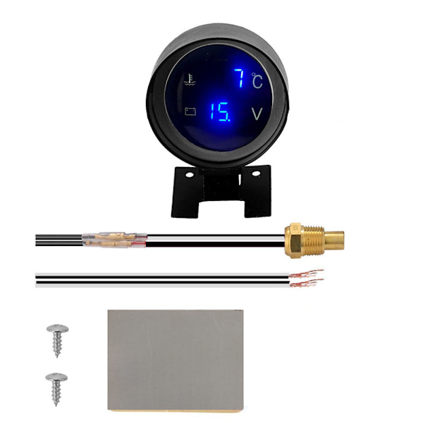 Rund LED digital bil lastbil vandtemperaturmåler temperatursensor motorcykel + voltmeter 2 i 1（10mm vandtemperaturstik）
