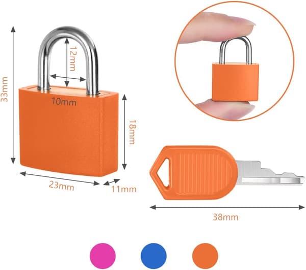 Små hængelåse, 3-pak (rosarød/orange/blå)