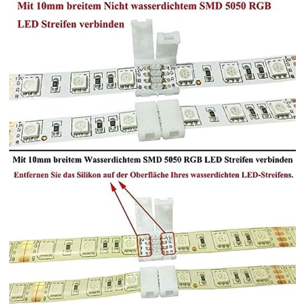 RGB 5050 LED-stripekontakt 4-pinners hurtigkontakter for 10 mm bred SMD 5050 RGB vanntett og ikke-vanntett RGB LED-stripe, fri lodding (10 stk) [