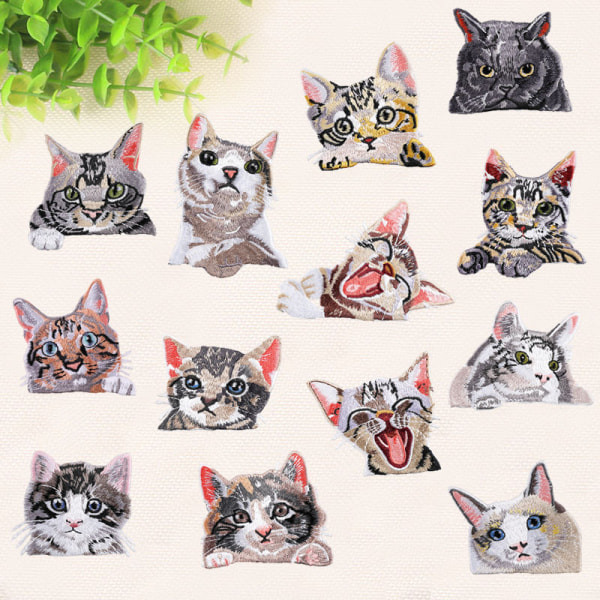 13 STK Super Cute Cat and Badge Sy-on Patch Applique for Clothin