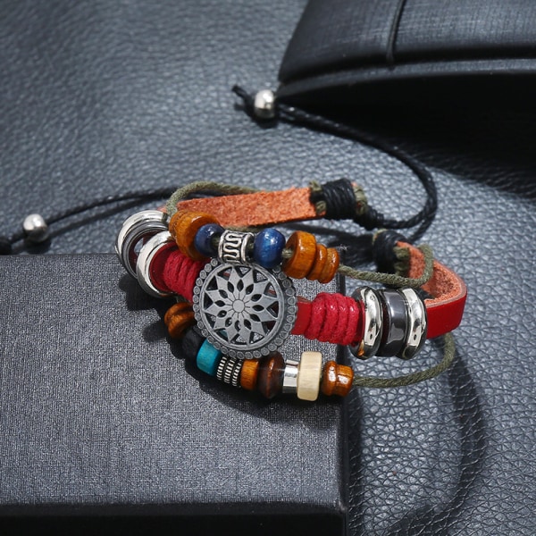 (Rouge) Armband i kohud med justerbar design, vintage, julklapp, semestergåva eller födelsedagspresent, pärlarmband i läder