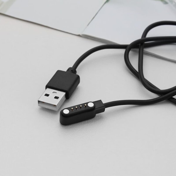 2-pack USB till 4-pin magnetisk laddningskabel för smartklocka, fitness tracker, kontaktkabel 7,62 mm pinnavstånd 60 cm längd svart