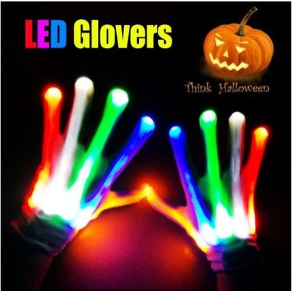 LED-handskar, LED-multifärgade blinkande handskar, blinkande skelettfärgade handskar, lysande LED-handskar, för vuxna Halloween jul födelsedagsfest