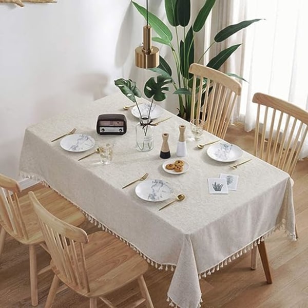 90*90cm, Rektangulär bordsduk enfärgad tofs rektangulär bordsduk bomullsbordsduk lämplig för hem kök dekoration, olika storlekar