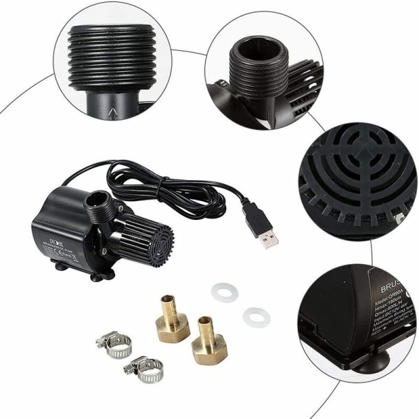 Puutarhan suihkulähdepumppu, USB-vesipumppu Puutarhan suihkulähdepumppu Amfibiopumppu 2 messinkisuuttimella ja USB-latauskaapelilla Sukellus Mini-vesipumppu Pon