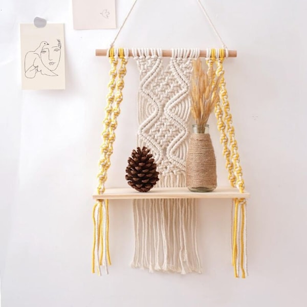 Boho hylle for soverom, baderomshylle, veggdekorasjon i makramévev, veggkunst som Boho (3050cm)