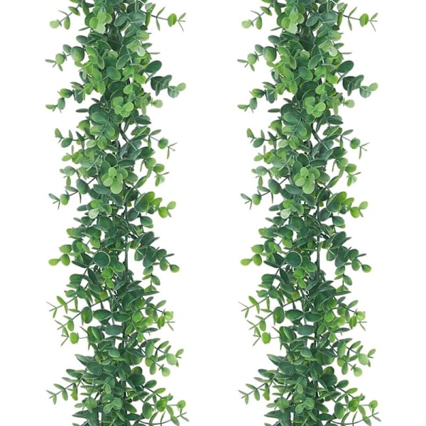 Tekoeukalyptus-köynnös, keinotekoiset riippuvat köynnökset, eukalyptuksen lehdet, vihreä köynnös häätaustaan, kaari-seinäkoriste,