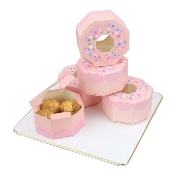 (Pink) 50 stk tegneserie donuts polygonal æske, pap gaveæske, em