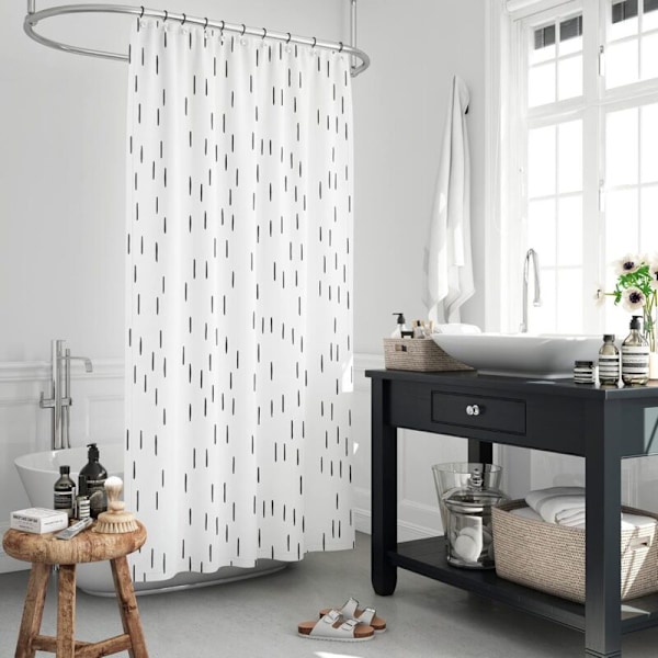 Sort og hvidt bruseforhæng - Trendy boheme bruseforhæng (vandtæt 183 cm x 183 cm) Moderne bruseforhængssæt (12 metalringe inkluderet) / Knude og