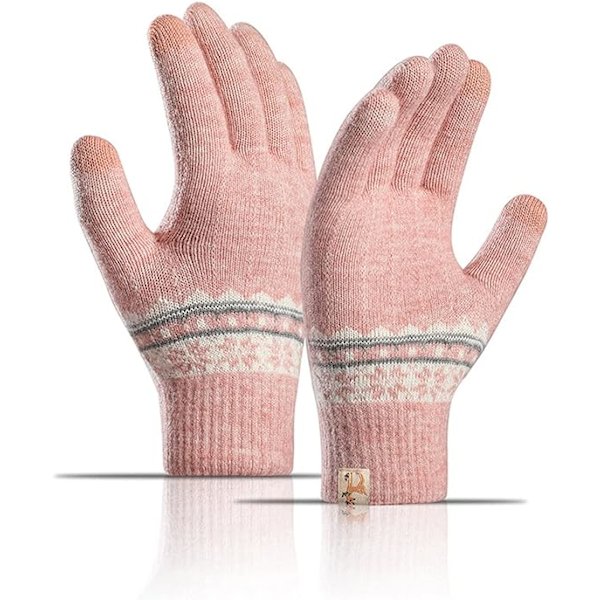 Vinterhansker for kvinner, termiske strikkehansker, varme berøringsskjermhansker, vindtette hansker med fleecefôr for kvinner