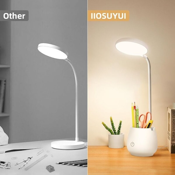 Lille genopladelig LED skrivebordslampe, beskyttende øjendesign, tilbyder 3 farvede belysningstilstande, velegnet til studenterkollegier og børneværelser.