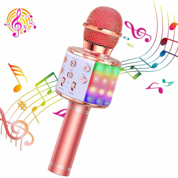 Karaoke-mikrofon, Bluetooth-mikrofon, med LED dynamisk lyseffekt-høyttaler